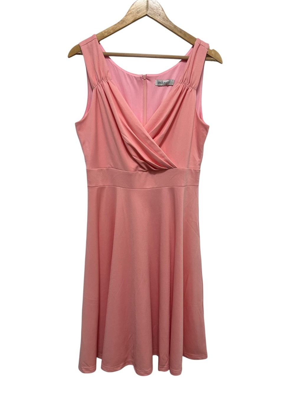 Grace Karin sleeveless wrap V-neck A-line dress draped crossover bodice pink L